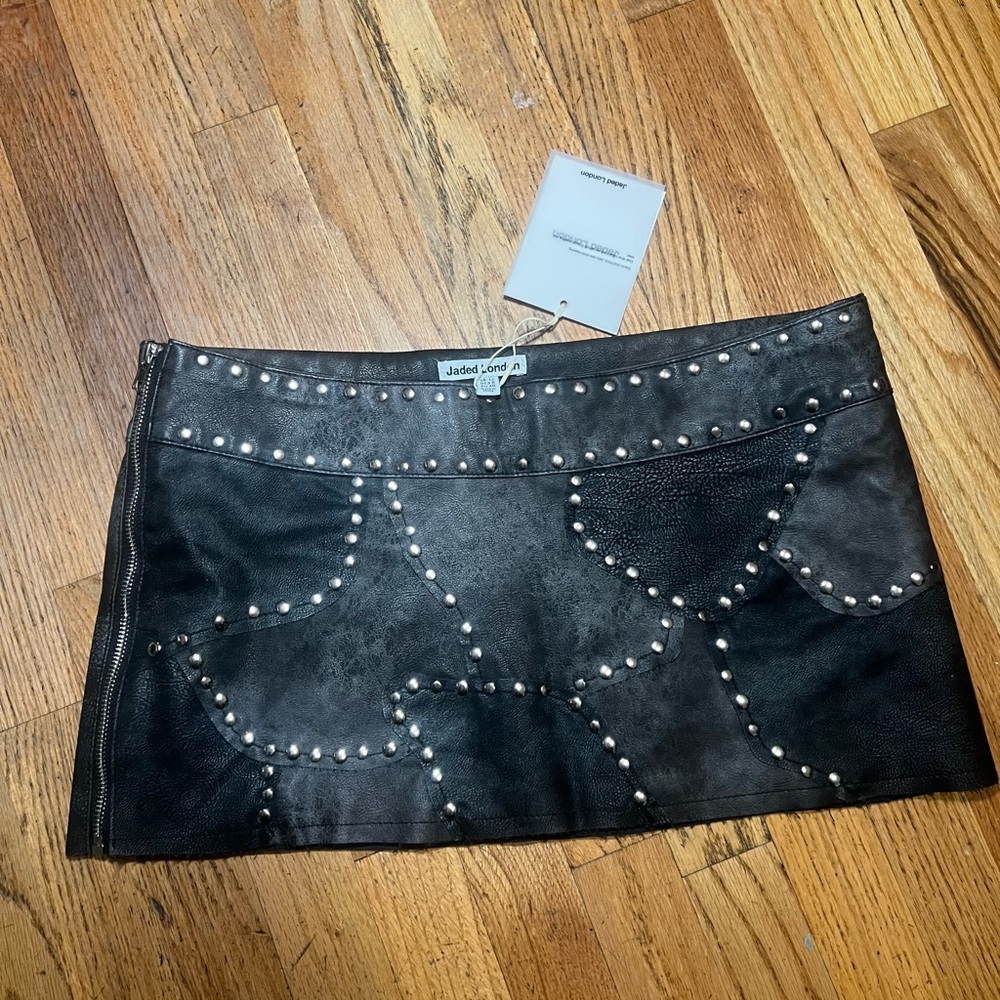 Studded Black Leather Skirt